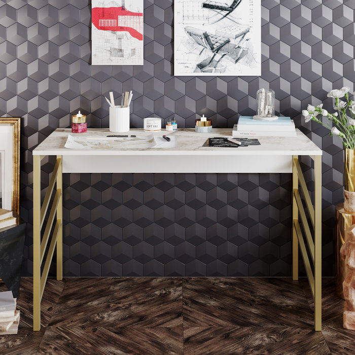 Hanah Home Mesa de estudio Tuna - Gold Dorado y Blanco